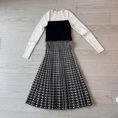 白黒ニットロングスリーブワンピース