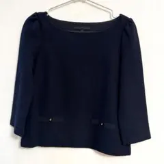 ANAYI ノーカラートップス38 ネイビー　アナイ　フォーマル　式典