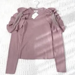 INGNI 袖フリル リブニット モカピンク M 春トップス◆新品タグ付