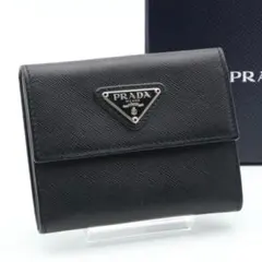 【極美品】PRADA コインケース　サフィアーノレザー　トライアングルロゴ　黒