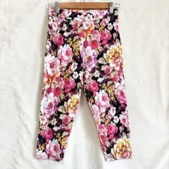 美品 花柄 フラワー柄 派手 カジュアルパンツ クロップド 総柄 アンクル MLのサムネイル