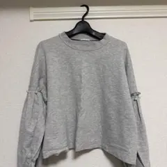 美品✨トレーナー クロップド丈 スウェット グレー XL パール フリル