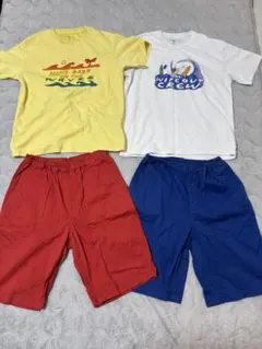 160サイズ　半ズボン・Tシャツ４点セット（イエロー・ホワイト・レッド・ブルー）