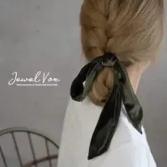 ベロア調 リボン ヘアゴム ブラックのサムネイル