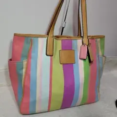 COACH ハンプトンズ ウィークエンド ストライプ トートバッグ A4 大容量
