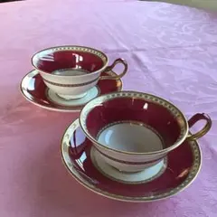 WEDGWOODユーランダーパウダールビー　ペアティーカップ＆ソーサー　希少美品