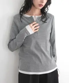 新品　未使用　LIAN 同型　ボーダーヘンリーネックプルオーバー