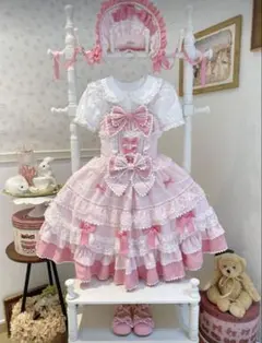 ロリータ ジャンパースカート姫ロリ フリル リボン ドレス ピンク