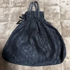 黒 レース 巾着バッグ