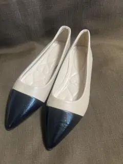 新品 パンプス 24.5cm ベージュxブラック　バイカラー