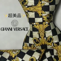 【超美品】ジャンニヴェルサーチェ 市松模様 バロック柄 白黒 ゴールド ネクタイ