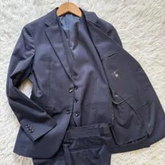 美品◎スーツセレクト【圧巻のスリーピース】セットアップ　シャドウチェック　S相当