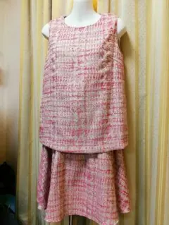 AG byアクアガール★ツイードレイヤードワンピース ピンク&赤系