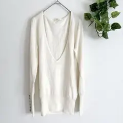 feel アイボリー Vネック 長袖ニット M