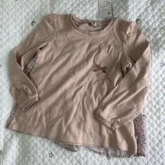 ウサギ刺繍 長袖カットソー ピンク　anyfam 120【新品】