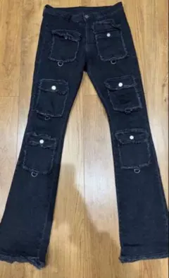 ブラックフレアパンツ ダメージ加工
