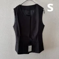 事務服 ベスト 制服 仕事着 オフィス ビジネス ブラック ストライプ Sのサムネイル