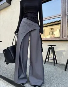 ゆったりオーバーサイズパンツ シンプルビジネスカジュアル普段着用