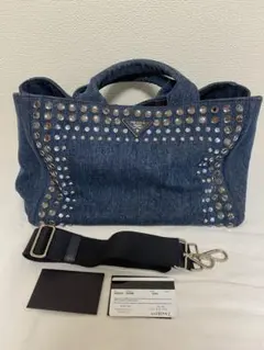 PRADA プラダ デニム カナパ ビジュー トートバッグ 2WAY