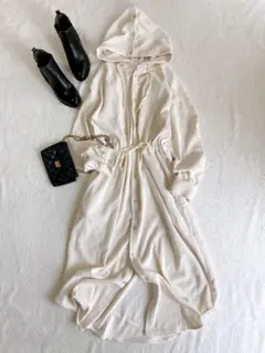 FOSI. コーデュロイ フード シャツ ロングワンピース アイボリー