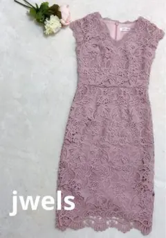 Jewels ワンカラー花柄総レースミディアムドレス