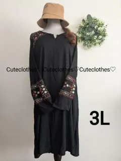 3L♡新品大きいサイズ♡ほんのりAライン♡お洒落な刺繍切り替えワンピース