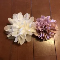 花形コサージュ兼ブローチ2個セット ホワイト ピンク