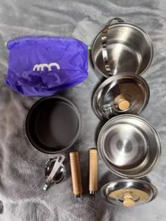 MCS キャンピング　アウトドア　クッカー　鍋2個　フライパン一個　蓋付き