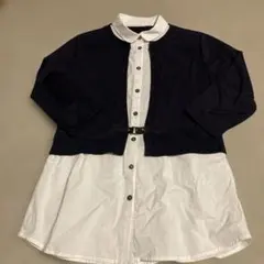 ネイビー×ホワイトシャツ カーディガン 重ね着風 カットソー サイズM~L