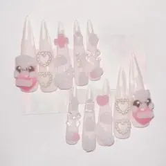 【即日発送】　ネイルチップ　地雷系　量産型　平成女児　ピンク　ロングネイル