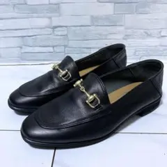 美品 ルタロングリーズ ホースビットローファー 本革 ブラック 23.5cm