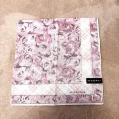 【新品未使用】バーバリー　リネンブレンド　薔薇柄　ハンカチ　ピンク色　バラ624のサムネイル