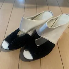 オープントゥ サンダル 40サイズ 黒白