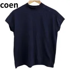 coen ボタン付きハイネックTシャツ ネイビー　シンプル　ノースリーブ　夏服