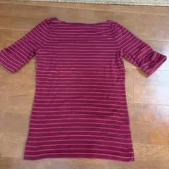 LAUREN RALPH LAUREN 赤ストライプ 五分袖 Tシャツ S