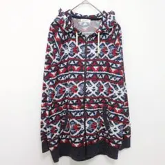 ecomarche パーカー ニット ノルディック柄 総柄 薄手 ジップ とろみ