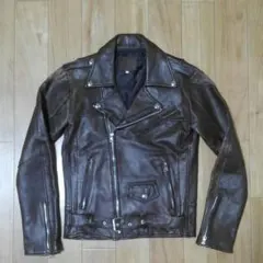 古着 ダブルライダース レザージャケット 茶 本革