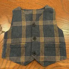 男の子　90㎝　フォーマルベスト ネイビーオレンジチェック