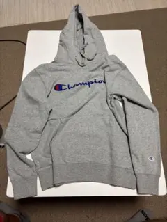 古着 champion パーカー パイル生地 フロント刺繍ロゴ グレー
