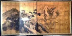四つ折り屏風　日本画　金箔彩色　『雪見楼閣』 四つ折り屏風 日本画 金箔彩色 『雪見楼閣』 - メルカリ