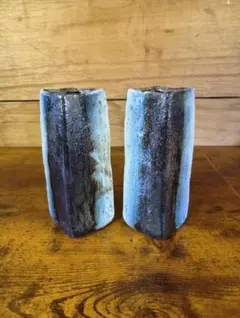 【和モダン】陶器 四角 花瓶 2点セット 一輪挿し 角花器 釉薬 華道のサムネイル