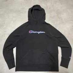 Champion パーカー 刺繍ロゴ 黒 L USA企画 定番 人気