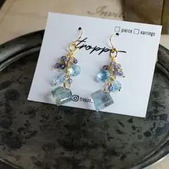 14kgfモスアクアマリンファセットカットピアス/イヤリング