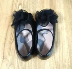 Biquette Club ブラック フラワー付きバレエシューズ 15.0cm