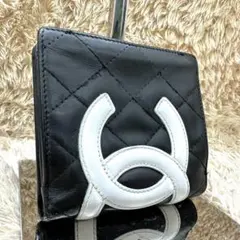 【美品】シャネル 二つ折り財布 がま口 ブラック バイカラー カンボンラインのサムネイル