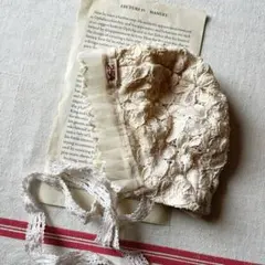 紅茶染めレースボンネット　ブライスアウトフィット　ハンドメイド　ネオブライス服