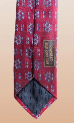 エルメスHERMESネクタイH柄✨落ち着いた赤フランス製100%シルク