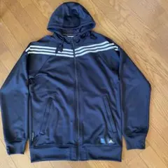 adidasパーカー（フロントジップ） 色:ブラック（フロント白3本ライン）