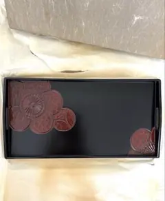 新品 漆器 長角盆 長手盆 お盆 トレイ 黒塗り 赤梅柄 和食器 伝統工芸 箱付のサムネイル