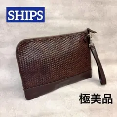 SHIPS ブラウンレザー スマートクラッチバッグ　極美品　シップス　メッシュ